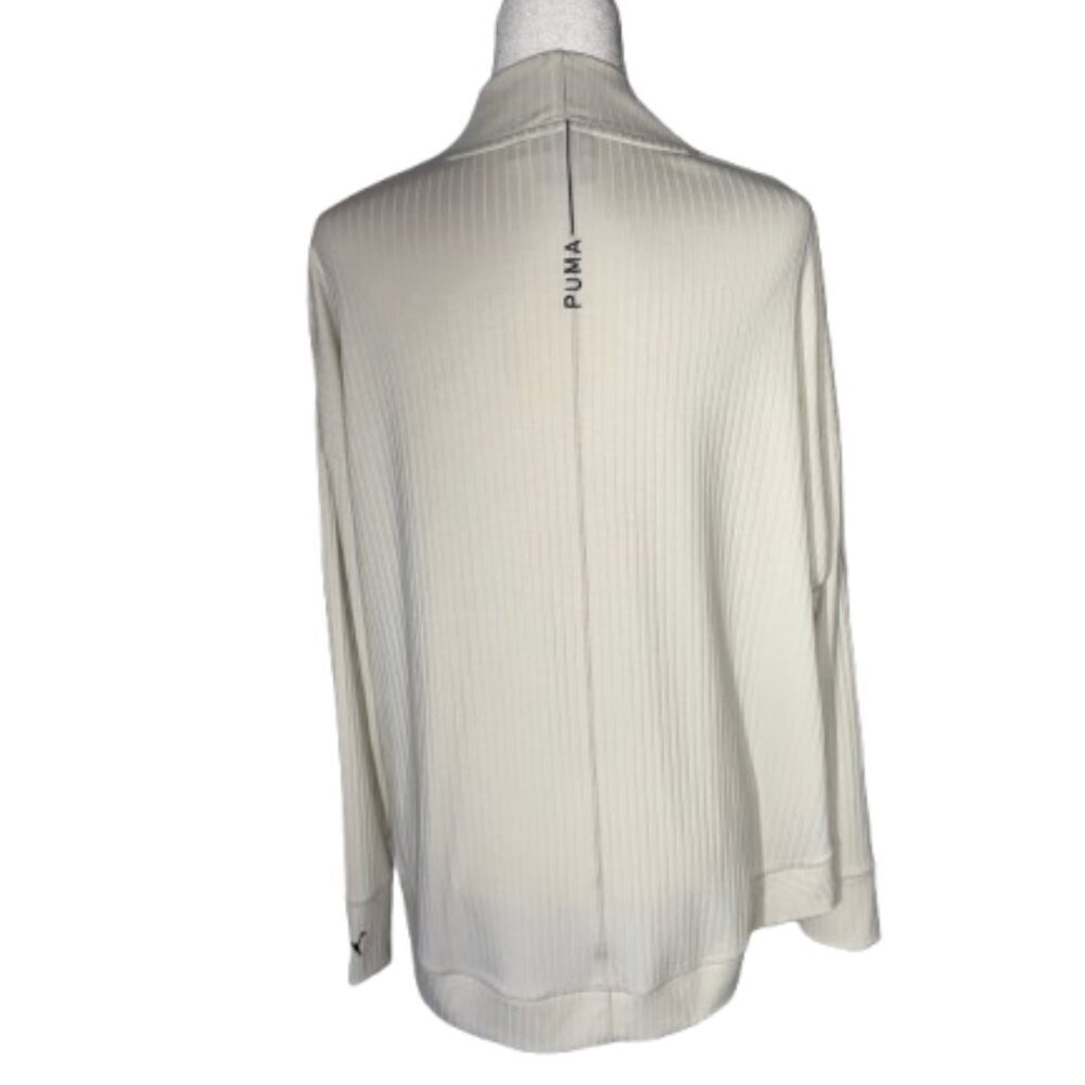 Puma Cream Ribbed Open-Front Cardigan Size Large - Picture 3 of 8